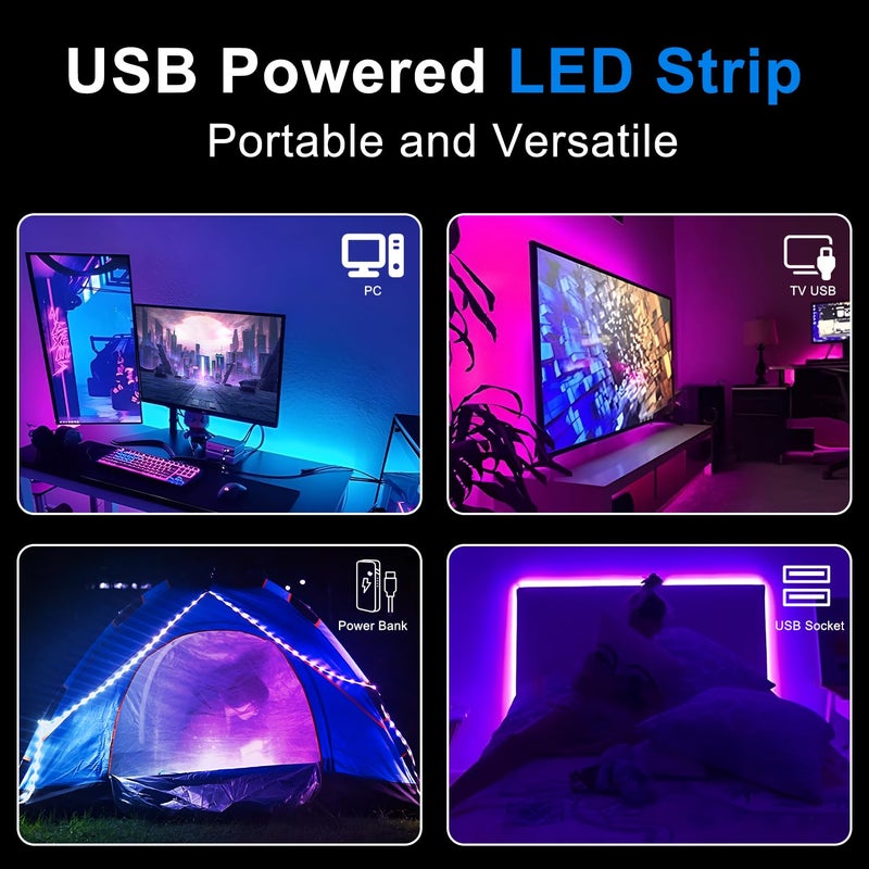 CHARKEE 50ft LED Lights USB-Powered, RGB Strip Lighting for Bedroom/TV Backlight/Gaming Lighting, Color Changing Bluetooth Led Lights with Smart App Control, Music Sync Sound Reaction - Image 2